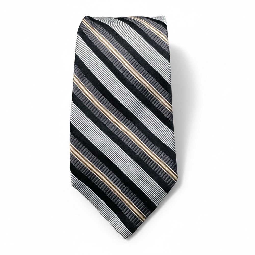 John W Nordstrom Black Gray Striped Silk Tie Made in USA Designer Necktie